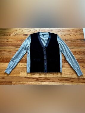 J. Crew Black Velvet Front with Gray Knit Sleeve Cardigan